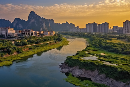 山间城市自然风景图片