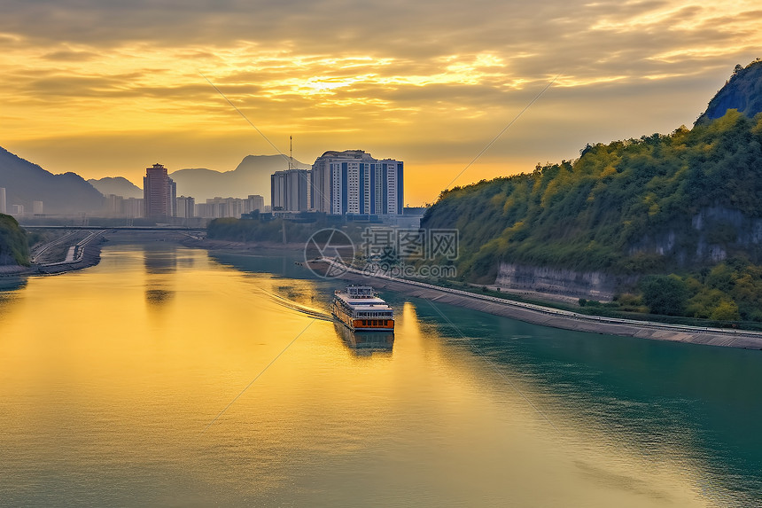 夕阳运河景色图片