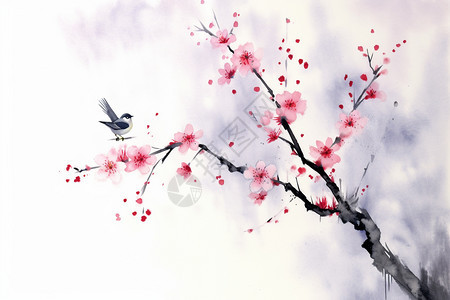 盛开的樱花水墨画图片