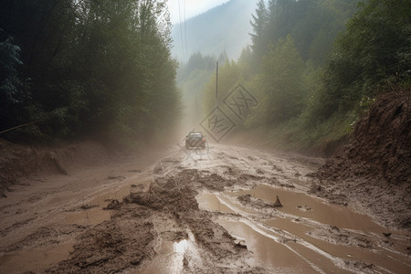 泥石流灾害破坏的道路图片