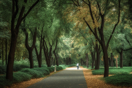 公园道路两旁的植物图片