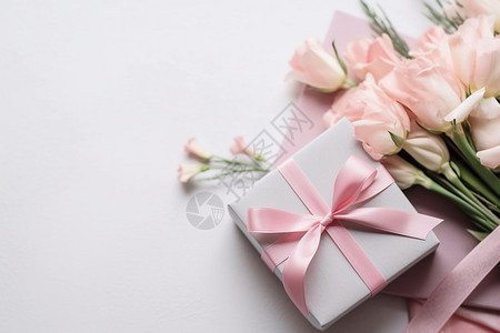 白色的礼物盒和花朵图片