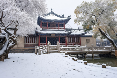 美丽的园林雪景图片