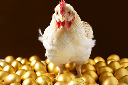 被金蛋包围的母鸡图片