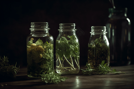 装有草药和醋的瓶子背景图片