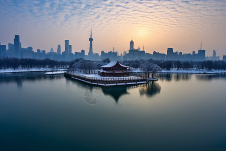 雪景下的古风楼宇图片