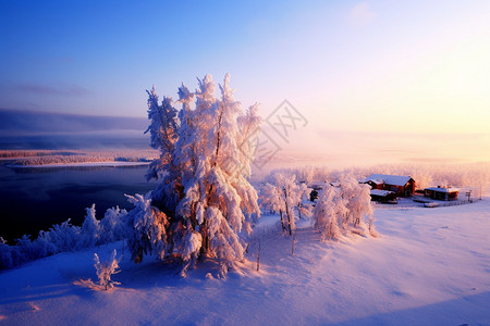 冬天晶莹剔透的雪景背景图片
