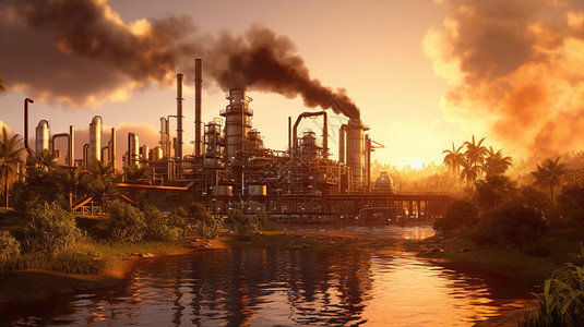 夕阳下的炼油厂图片