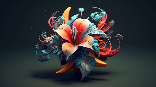 抽象彩色3D花朵图片