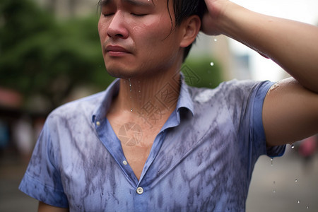衬衫湿透的男子图片
