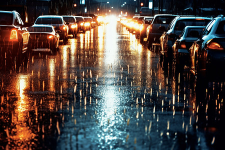 雨天交通拥堵的街道背景