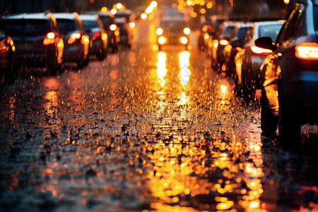 雨天开车雨夜城市的街头的汽车背景