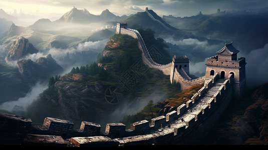 延绵山脉中的城墙景观图片