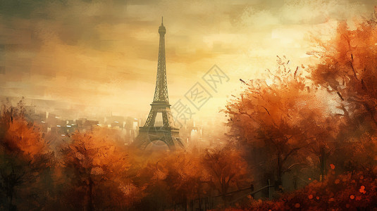巴黎大道风景绘画图片