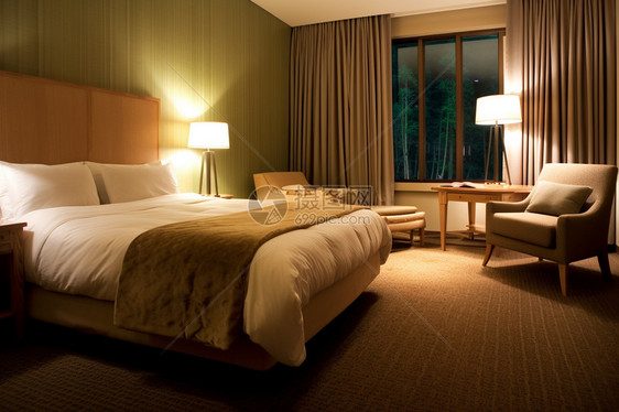 酒店房间的床图片