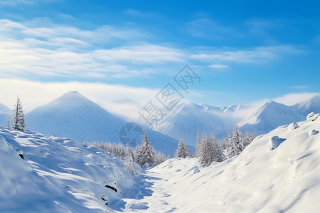 冬季的雪山自然景观图片