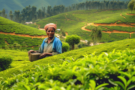 茶叶种植田的茶农图片