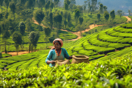 热带地区种植园中的茶农图片