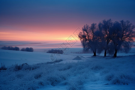 白雪皑皑的草原景观图片