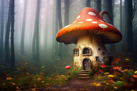 幻想世界蘑菇屋背景图片