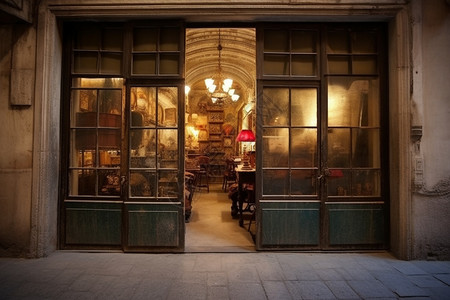 80年代街道复古商店大门背景