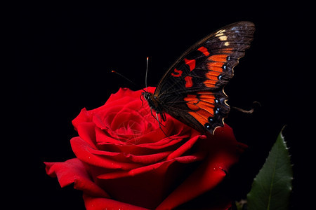 停留在玫瑰花上的蝴蝶背景图片