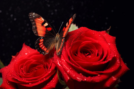 红色玫瑰花和蝴蝶背景图片