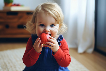 吃着苹果的小女孩图片