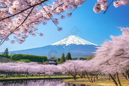 樱花雪山图片