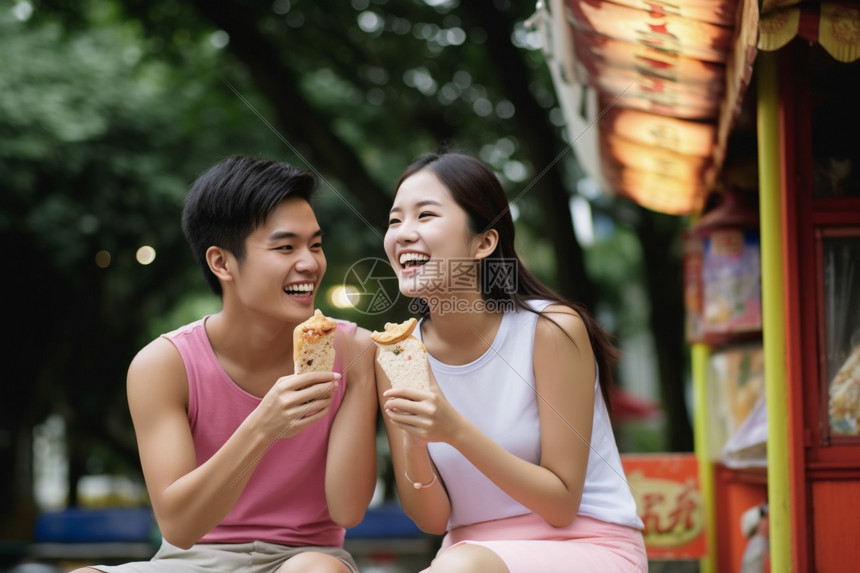 吃着甜食开朗大笑的人图片