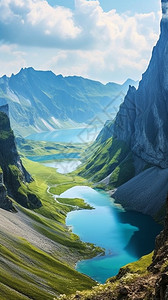 山涧湖泊的风景高清图片