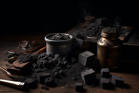 桌上的煤灰煤炭罐子图片