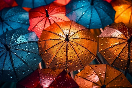 透明雨伞雨伞上的雨滴背景
