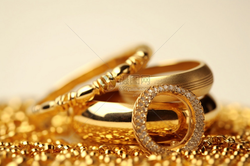 黄金制作的项链戒指图片
