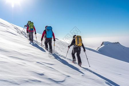 冬季雪山登山队伍高清图片