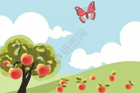 多彩的果园插画图片