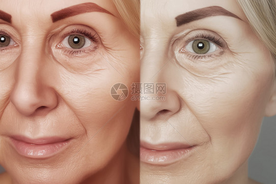 衰老前后女性皱纹的对比图片