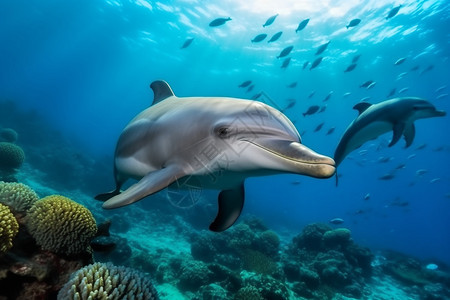 礁旁的海豚图片