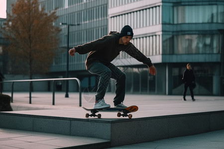 城市玩滑板的男性图片