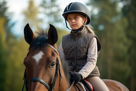户外骑马的小女孩图片