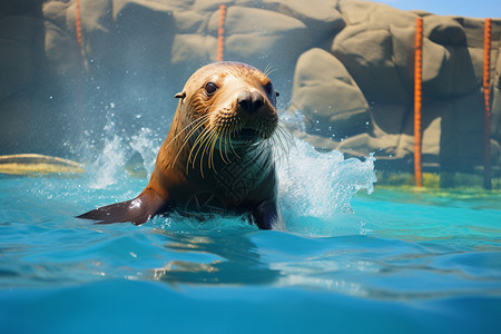 在水中游泳的海狮图片
