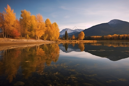 秋季美丽的森林和湖泊图片