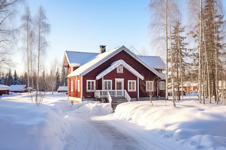 雪地中的住宅家住图片