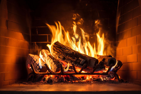 壁炉中燃烧的木头图片