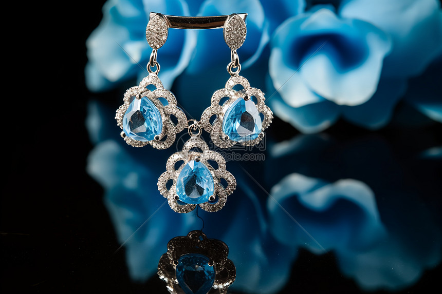 蓝宝石镶嵌钻石耳环图片