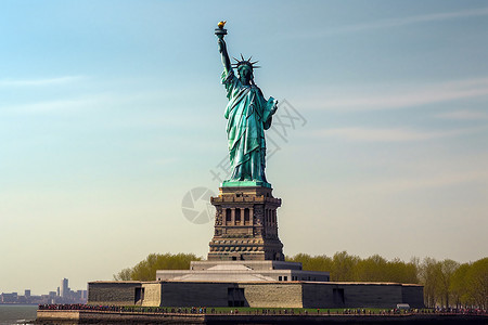 美国景点蓝天下的自由女神像背景