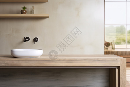 木桌洗手台背景图片