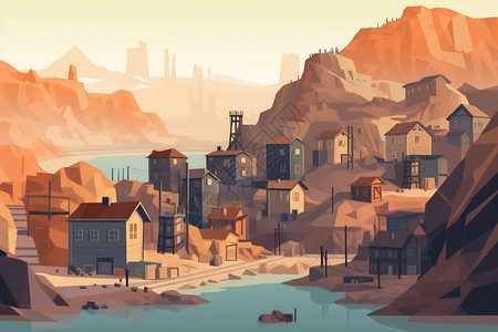 矿山下的城镇背景图片