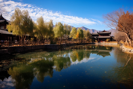 河边风景漂亮的风景区背景