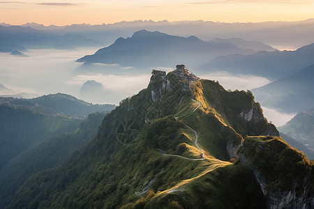 云间陡峭的山脉图片